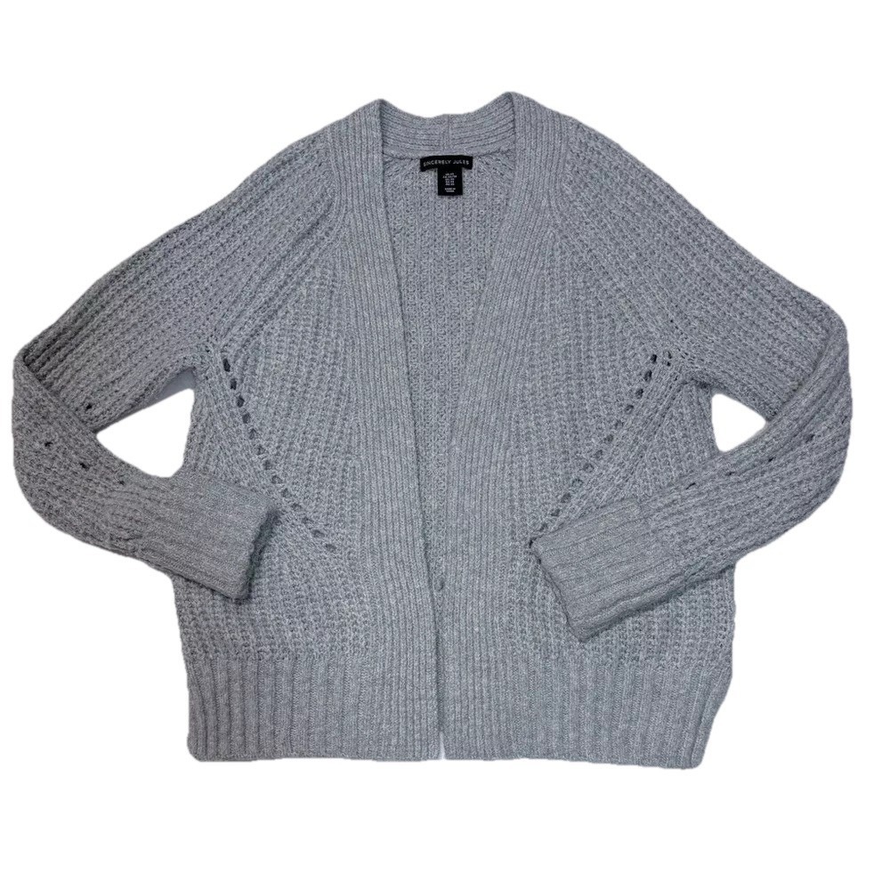 Sincerely Jules Chunky Knit Sweater Cardigan Open Gray Size XS Classic Cozy Soft